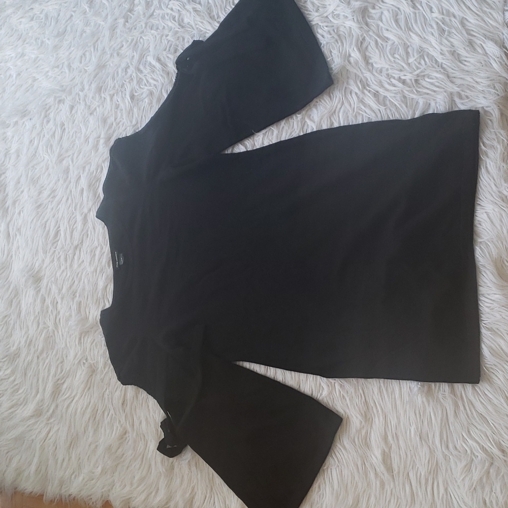 Club Monaco black sweater dress with arm details.